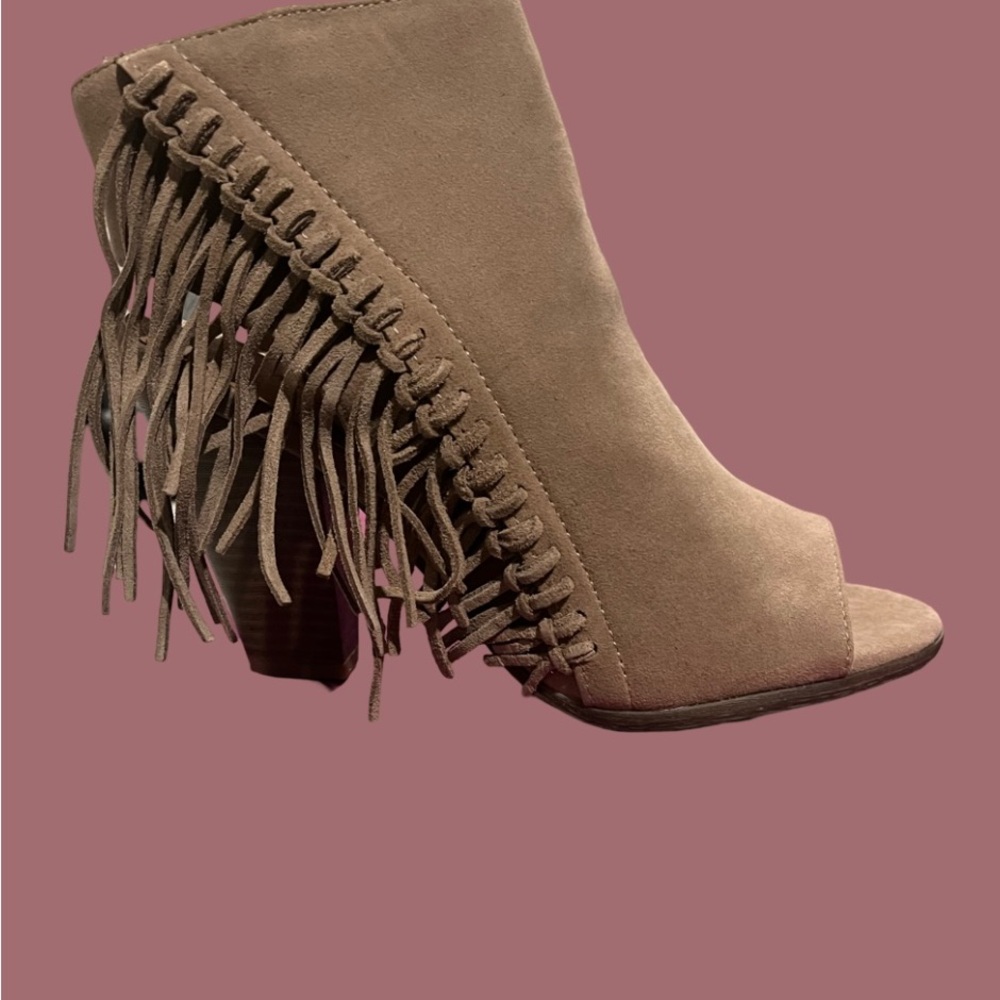 Taupe Fringe Ankle Boots